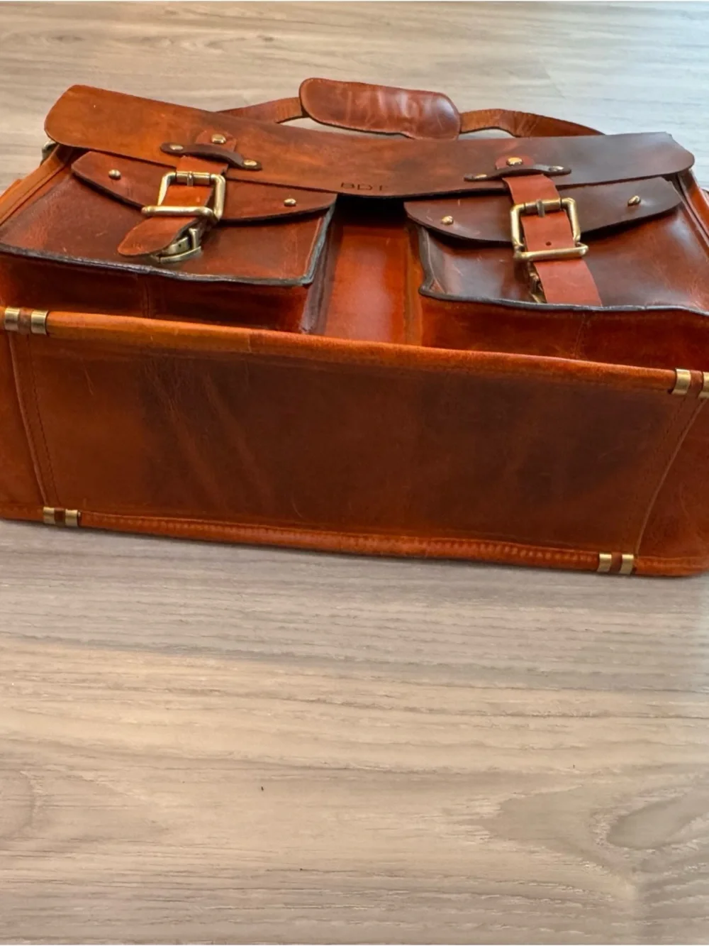 Kalating London Plane Leather Briefcase Burnt Orange Satchel Bag with pockets